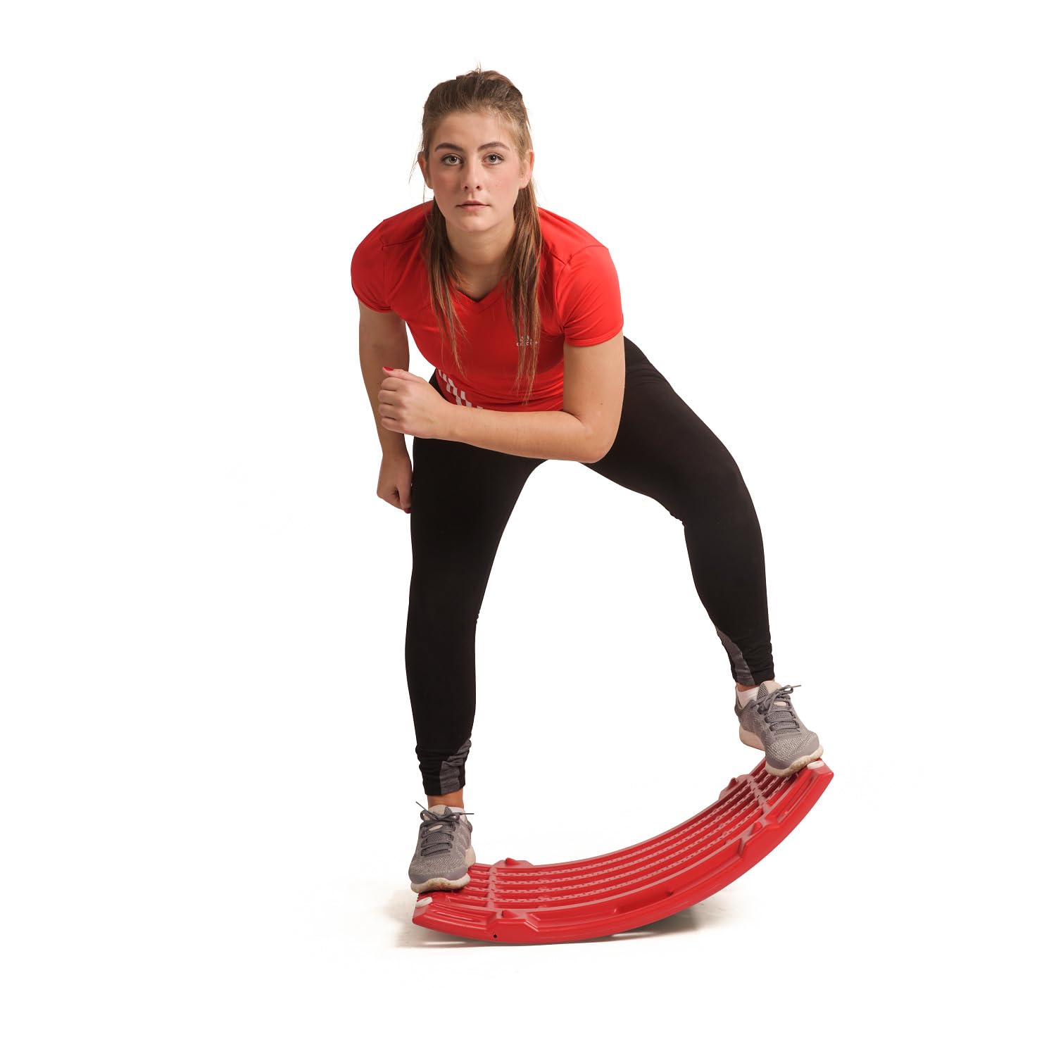Sport-Thieme Therapie- u. Fitnessbogen | Multifunktionale Fitness-Wippe, Stepper, Balanceboard | Belastbar: 200 kg | Kunststoff, Anti-Rutsch-Matte | 71x49,5x14,5 cm | 3 kg | Rot-Schwarz