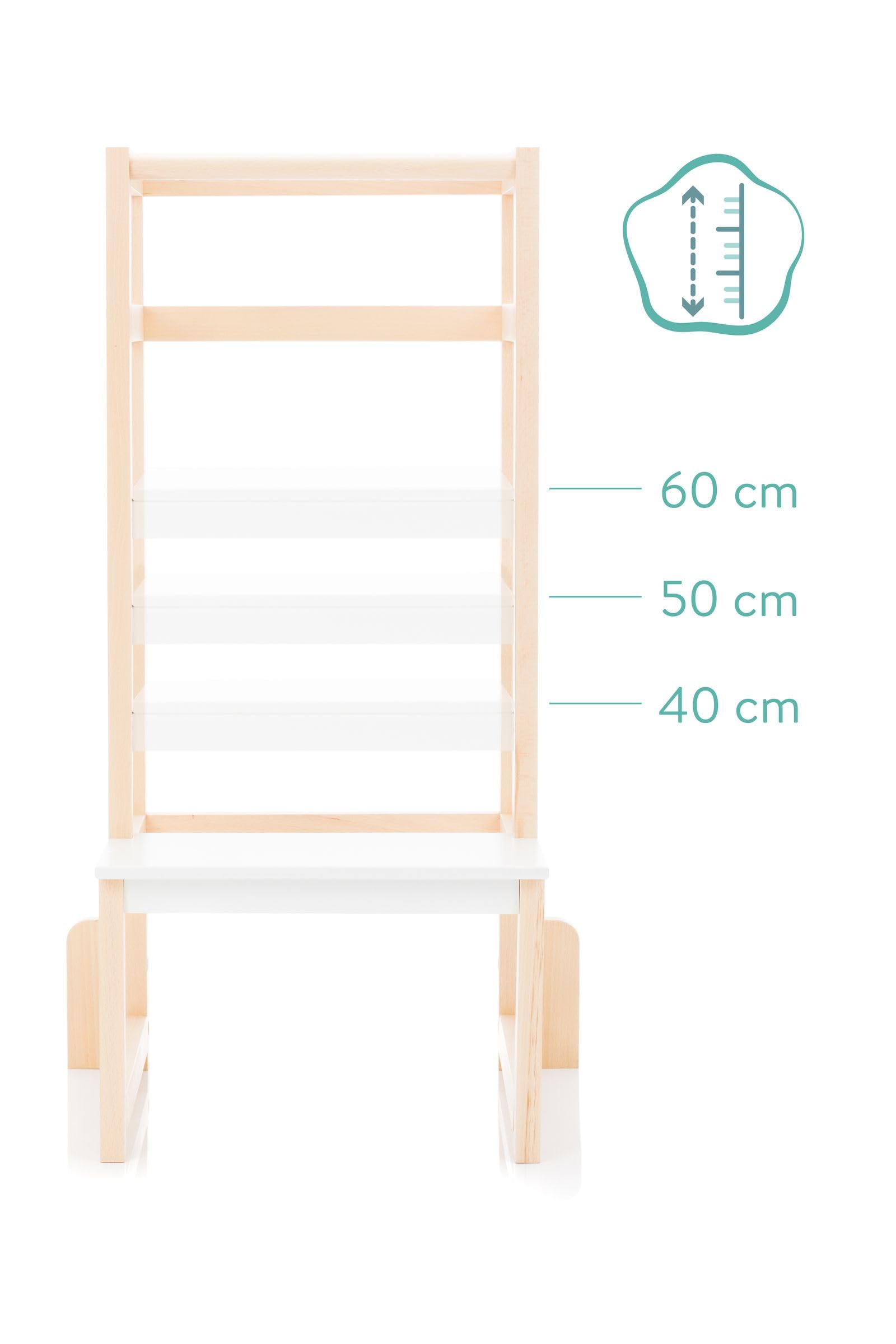Fillikid Kinder Lernturm | Entdeckertum mitwachsend aus Buchenholz | Lerntower Montessori Lernstuhl ab ca. 1 Jahr | Küchenhelfer höhenverstellbar, extrem kippsicher