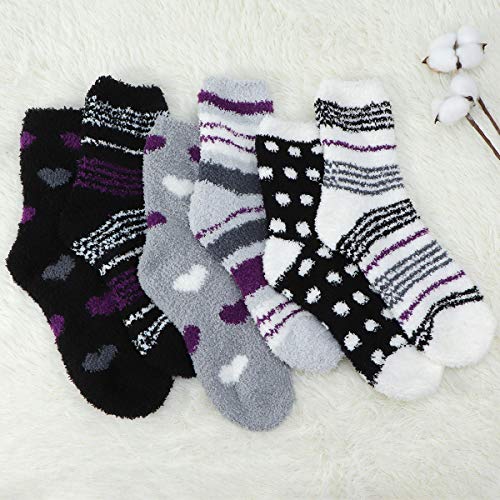 Image of Toes Home Fuzzy Socks for Women, 6 Pairs Cozy Winter Fluffy Slipper Socks