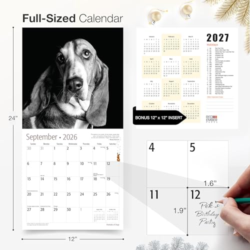 Image of RED EMBER Portraits of Dogs 2026 Wall Calendar 12 Month | 12 inch x 24 inch Open | Thick & Sturdy Paper | Giftable | Art Cute Puppy Dog Calendar 2026