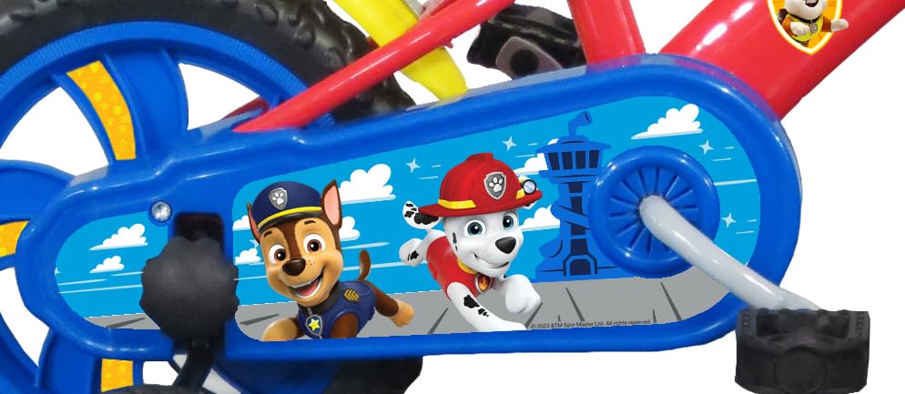 Vélo Enfant Garçon Pat Patrouille14'' Avec 2 Freins, Plaque Avant, Bidon Arrière + Casque Inclus