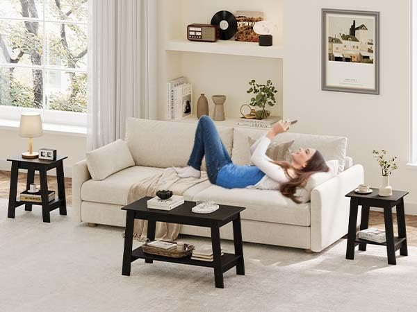 Garvee End Table, Side Table with 2-Tier Storage Shelf, Sofa Table for Small Space, Square Nightstand for Entryway, Farmhouse, Living Room, Easy Assembly, Black