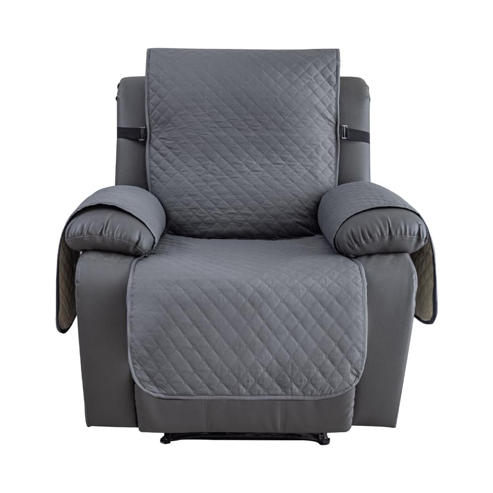 Highdi Funda Sillón Relax Reclinable Impermeable Funda Cubre Sofá 1 Plaza con Banda Elastica y Bolsillos Laterales, Acolchado Protector de Sillon Lavables para Casa con Mascotas (Gris Oscuro)