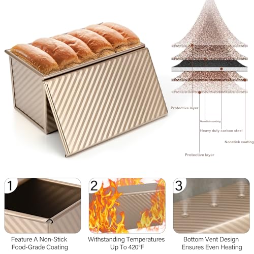 Set di 2 stampi antiaderenti per pane in cassetta con coperchio, ideale per cuocere pane, toast, panini e torte, perfetto per grigliare e cucinare (oro rosa) - immagine 4