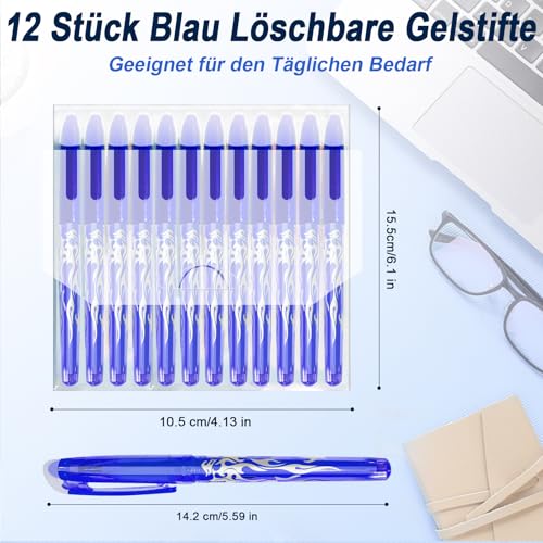 Erasable ballpoint pen, 12 blue erasable eraser pens, 0.5 mm refillable erasable pen, erasable rollerball pen, erasable gel pen, friction pen, gel pen set (12 blue pens)