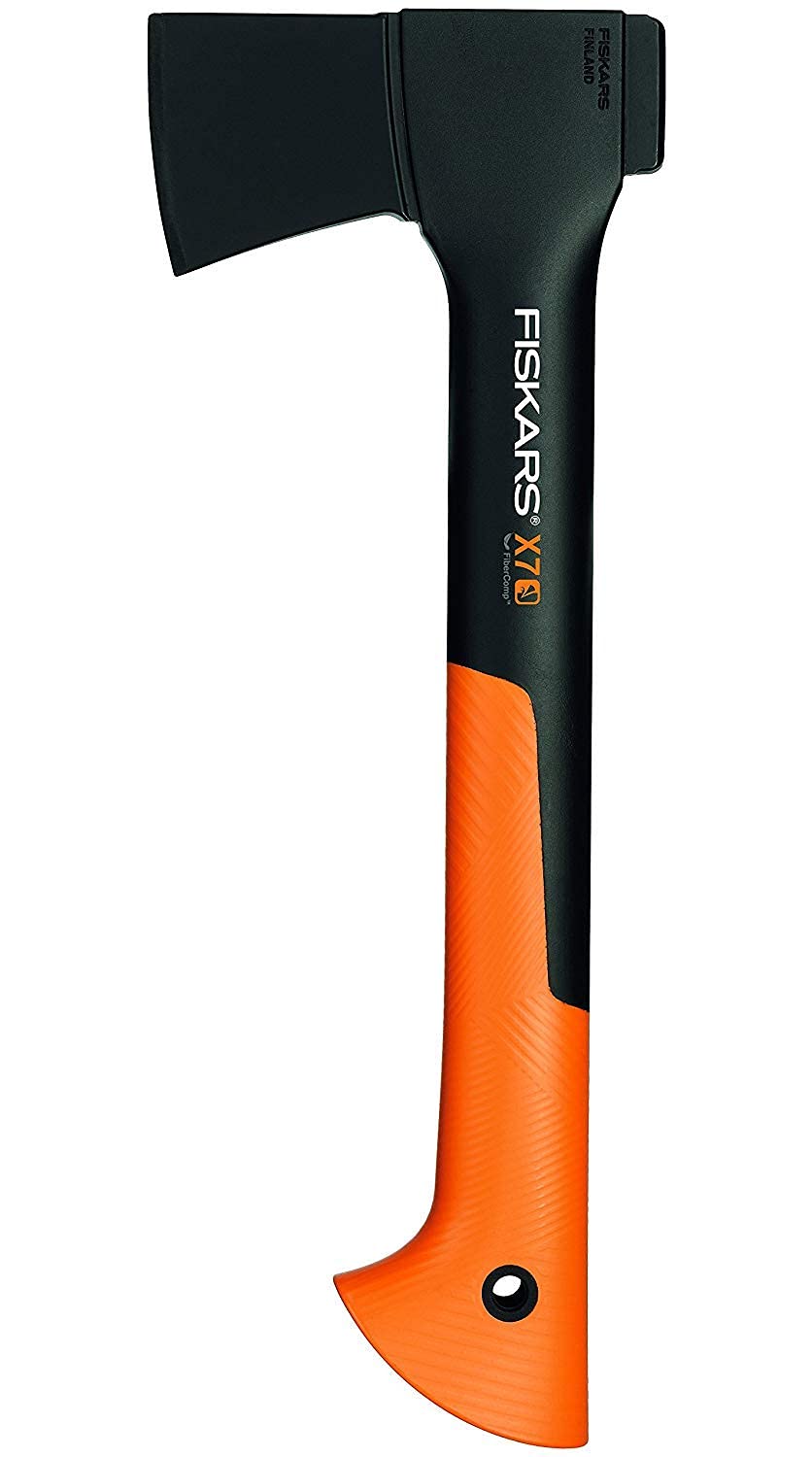 Fiskars X-Series Siekiera, Czarny/Pomarańczowy, X7/35,5 cm & Fiskars Xsharp Ostrzałka do Siekier i Noży, Czarny/Pomarańczowy, 16,5 x 3,7 cm