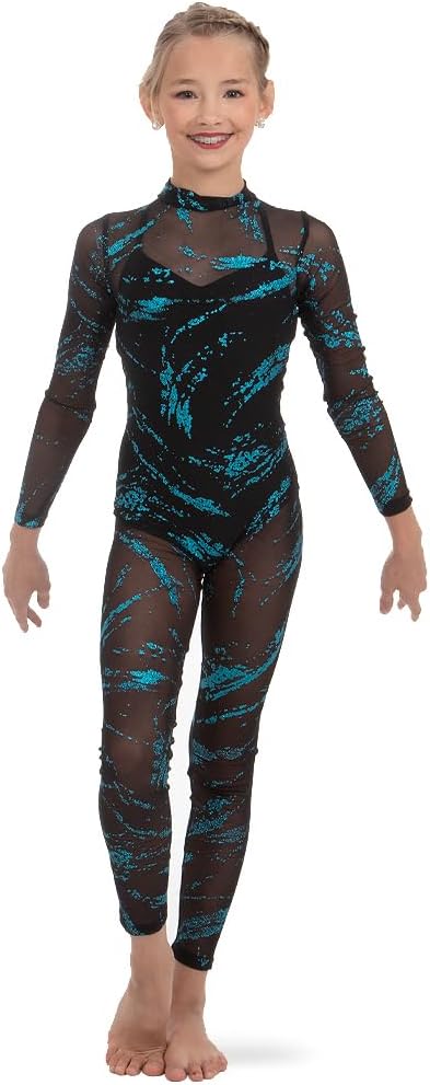 Alexandra Collection Youth Say So Turquoise Glitter Mesh Unitard