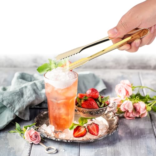 Tiiyee Stainless Steel Mini Food Tong, Gold Plated Small Food Clip for Sugar Cube Ice Snack Cake Salad Pickle Tea Appetizer - Image 3
