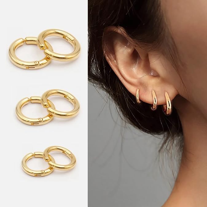 Image of El Regalo 3 Pairs of Unisex Non-Piercing, Clip On Earrings for Girls /Boys /Men /Wome- Surgical Stainless Steel Hypoallergenic Huggie Fake Earrings