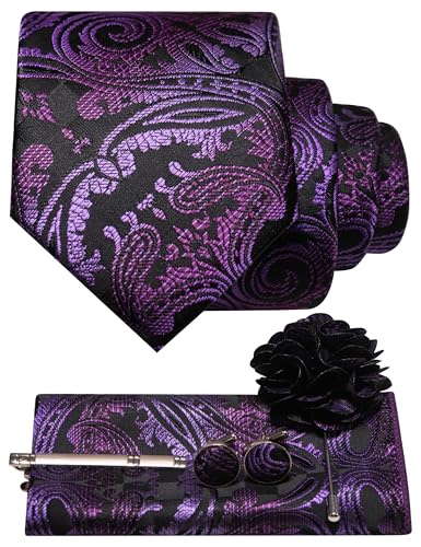 Image of JEMYGINS Mens Tie and Pocket Square,Lapel Pin,Cufflinks,Tie Clip Sets with Gift Box 5PCS