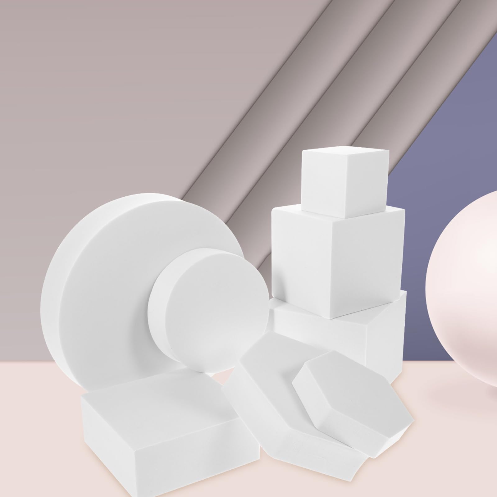 STOBAZA Set di 8 Pezzi di Cubi Geometrici per Foto, Accessori per Fotografia Cosmetica E Gioielli, Sfondo Fotografico in Schiuma, Ideale per Artigianato E Scenografie