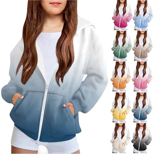 Toddler Girls' Hooded Sweatshirt Gradient Zipper Long Sleeve Outfits Casual Loose Comfy Fashion Jacket 4-12 Years
