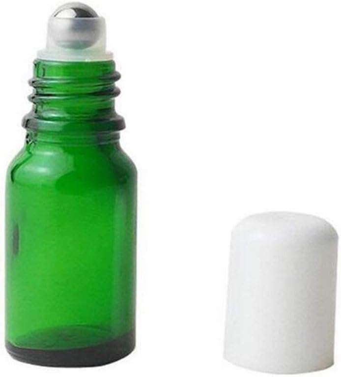 3PCS 20ml Empty Refillable Green Glass Essential Oil Roll On Bottles Cosmetic Sample Packing Jars Pots with Metal Roller Ball And White Cap For Essential Oil Perfume