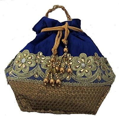 Beghal Ethnic Royal Blue Party Hand Potli Bag Wedding Bridal Indian Traditional Purse C
