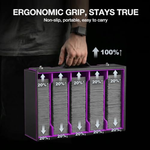 Image of 3900+ Trading Card Storage Box with Handle and Lock, Black Purple | Commander Display Window, 5-Row MTG Card Case, Secure Mechanical Lock, Portable Handle for Easy Transport, Top Loaders