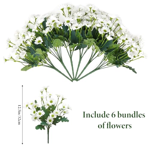 KHOYIME Artificial Mums Flowers for Outdoors 6 Bundles Fake White Daisy Faux Silk Floral Plants Look Real Decoration for Outside Indoor Planter Home Wedding Garden Front Door Porch image 8