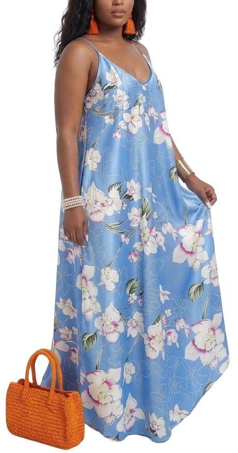 Image of Women's Casual Summer Maxi Dresses Sleeveless Adjustable Spaghetti Strap Loose Plus Size Dresses