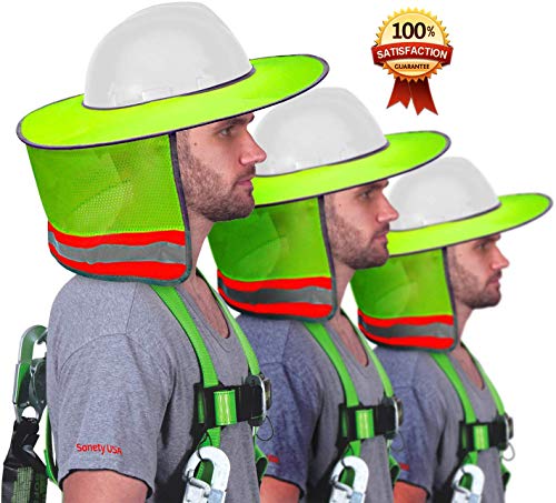 3 Pack - Sun Visor Hard Hat Sun Shield- Fitted with Ventilation Holes, Reflective Strip, Full Brim and Neck Cover Sun Shield Mesh