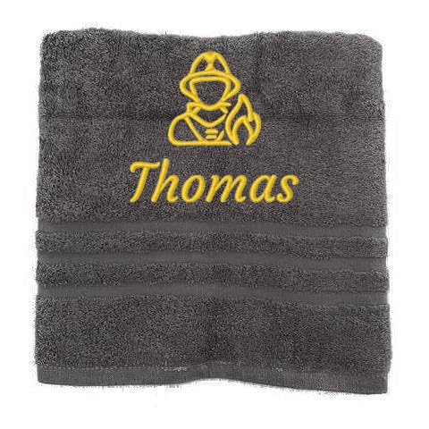 Pet-Jos Serviette personnalisée avec nom Magnifiquement brodé Emploi Serviette de Bain Faite à la Main 100% Coton Serviette personnalisée avec nom Pompier,...
