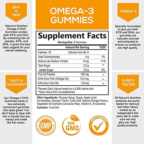 Omega 3 Fish Oil Gummies, Heart Healthy Omega 3s with DHA & EPA, Tasty Natural Orange Flavor