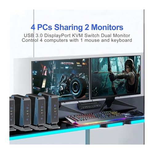 KVM DP dual de 4 puertos con soporte 4K 144Hz para gaming fluido 4