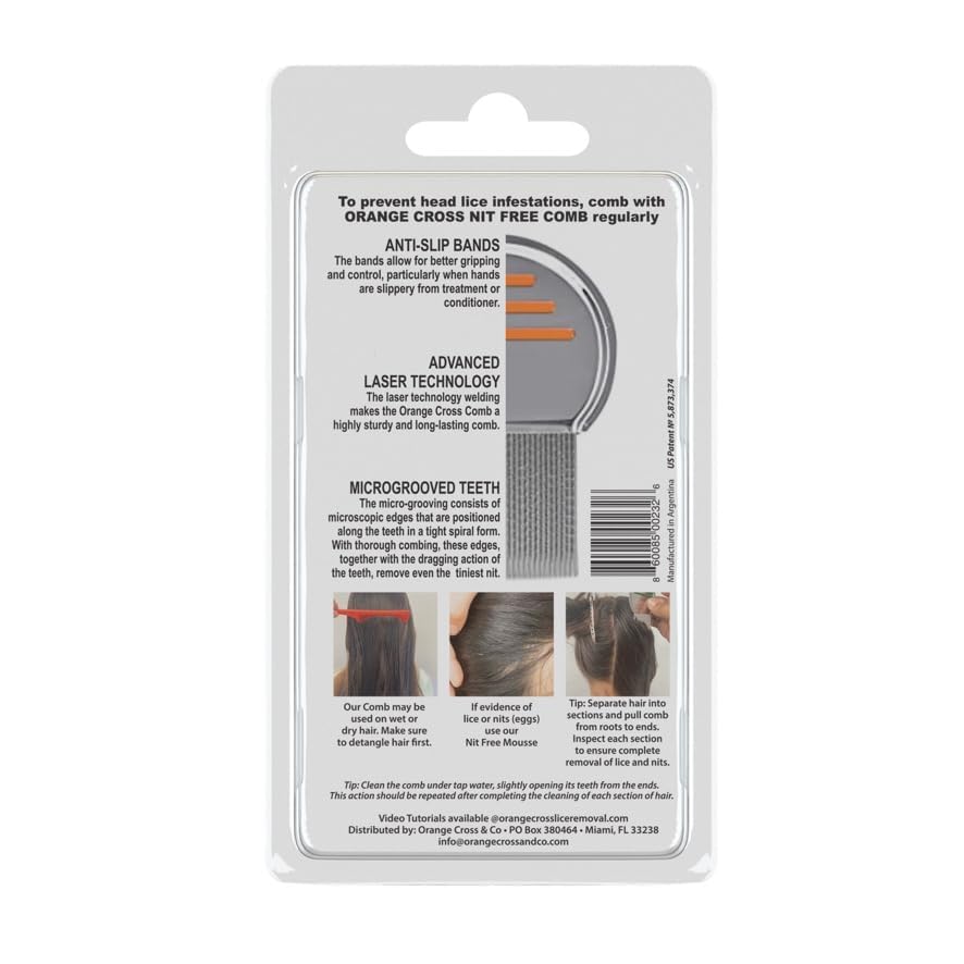 Miniatura 5 de Orange Cross - Peine profesional para eliminar piojos, liendres y piojos de acero inoxidable, cepillo de tratamiento de cabeza