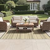 GENIMO Outdoor Teppich Wetterfest 150x240 cm - Großer Boho PP-Teppich in Kaffeebeige, Beidseitig Wasserdicht, UV-Beständig & Leicht für Garten und Terrasse