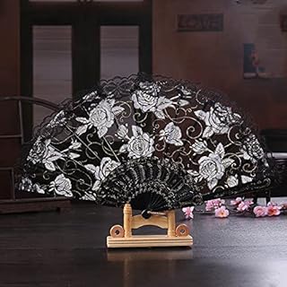 Ventagli Pieghevoli Di Seta Del Merletto Della Festa Nuziale Di Ballo Di Stile Cinese/Spagnolo Dell'Annata Ventagli Decorativi Del Fiore Tenuti In Mano Neri