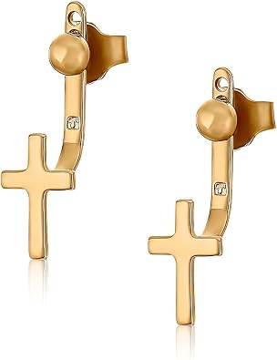 Cross Hoop Earrings Hypoallergenic 18K Gold Plated, 0.4 x 0.2 in