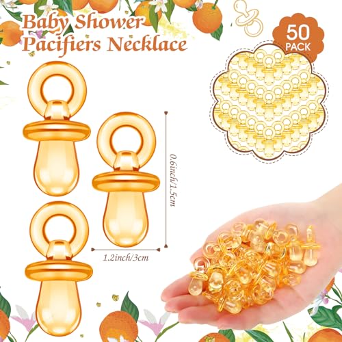Image of Thyle 51Pcs Little Cutie Pacifier Hunt Baby Shower Games Include Orange Hunt Sign and 50 Acrylic Pacifiers a Little Cutie Is on The Way Theme Baby Shower Game Decoration for Gender Reveal Party Decor