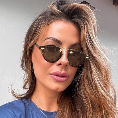 SODQW Small Face Sunglasses for Women UV Protection, Retro Tangle Free Double Bridge Metal Round Ladies Shades2