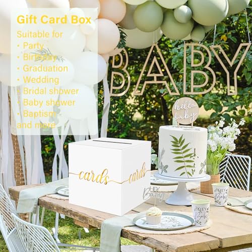 Image of 1 Pack White and Gold Foil Card Box for Party, 8.7 inch White Gift Card Box for Birthday, Wedding, Baby Shower, Retirement, Anniversary, Bridal Shower, Graduation, Raffle Ticket