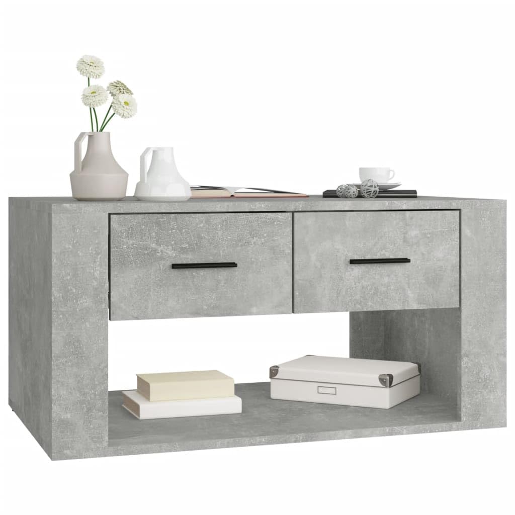 Générique Stolik kawowy Szary Beton 80x50x40 cm Drewno inżynierskie | 2 szuflady do przechowywania, wytrzymała góra, łatwa do czyszczenia, instrukcja montażu w zestawie