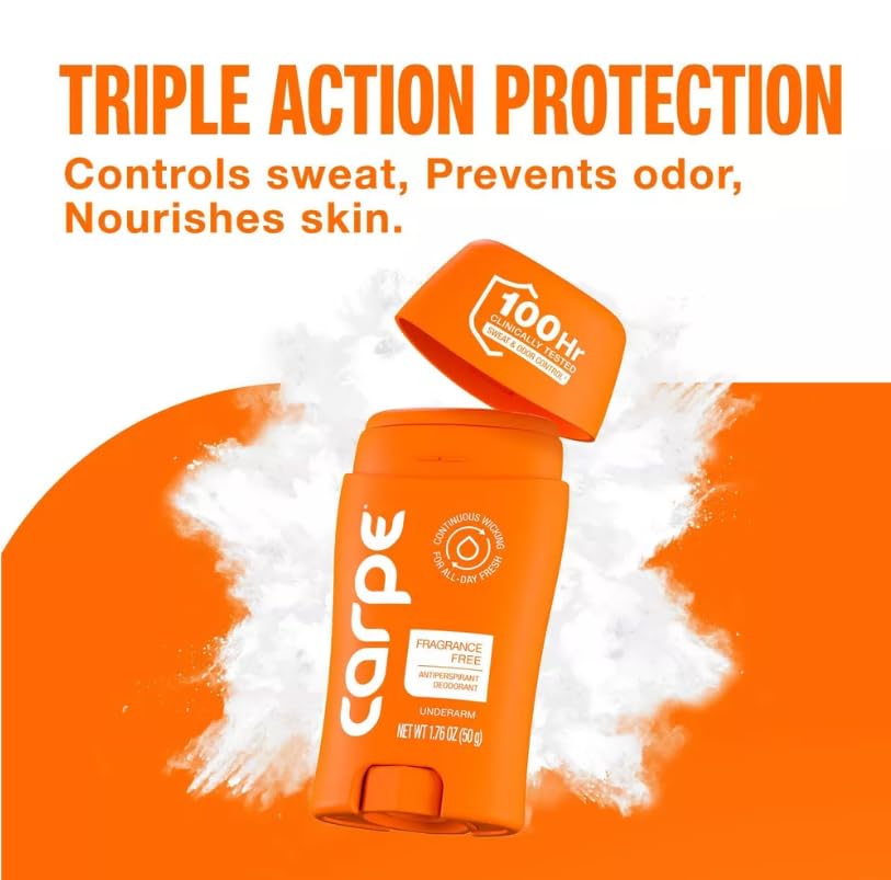 Carpe 100HR Sweat & Odor Control Antiperspirant Deodorant - Fragrance Free - 1.76oz: Paraben-Free, Phthalate-Free, Vegan, Cream