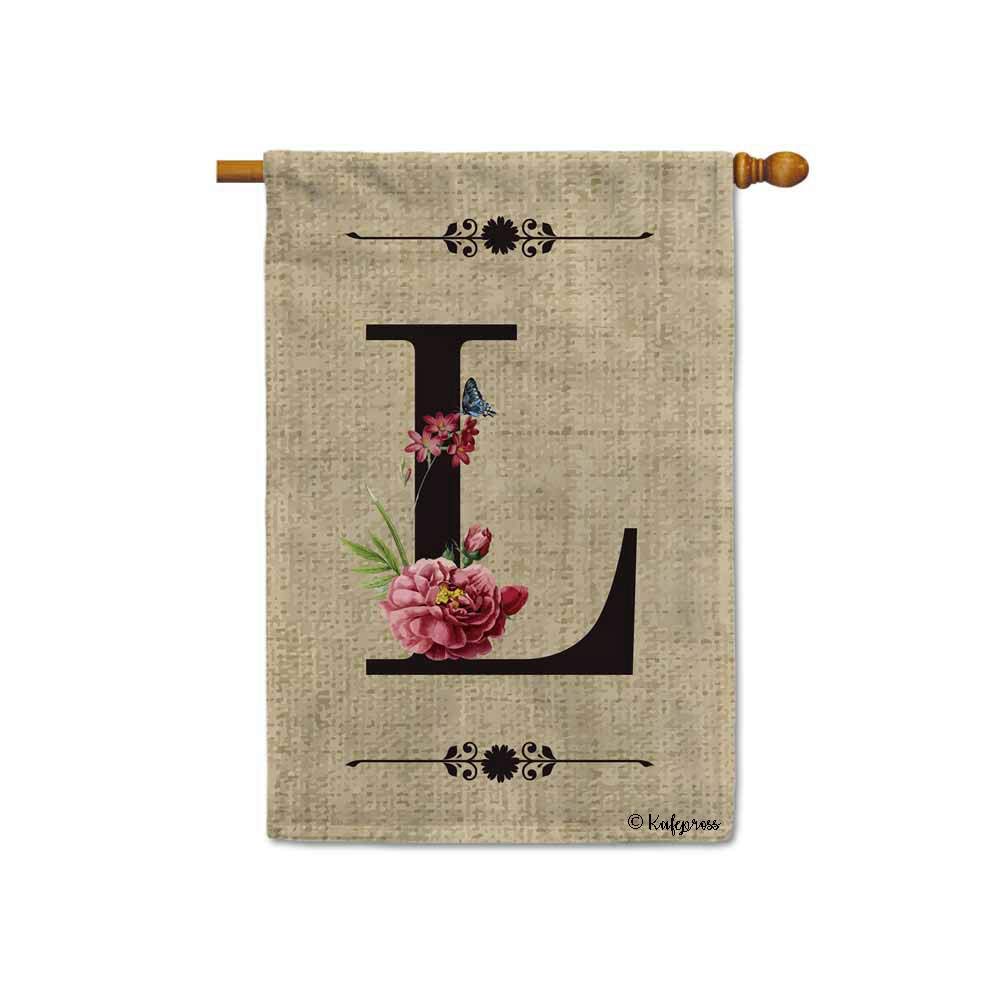 KafePross Welcome Spring Summer House Flag Floral Monogram Initial Letter L Decorative Flag for Indoor and Outdoor 28x40 Inch Print Double Sided