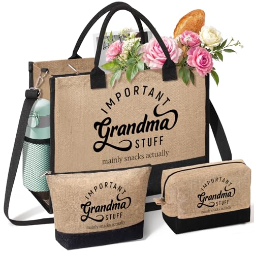 Best Grandma Gifts, Personalized Tote Bag Beach Bag from Grandkids Granddaughter Grandson, Important Grandma Stuff Bag Mothers Day Birthday Christmas Thank You Gifts