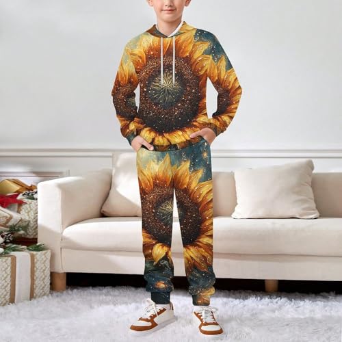 Boys Girls Pullover Hoodie and Pants Outfit 2PCS Set Sweatshirt for Kids, Sunflower Galaxy Universe3