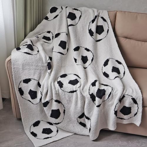 Soccer Blanket Gifts for Boys Girls Lightweight Reversible Soft Fleece Throw Blankets for Kids Teens Soccer Lovers Decor for Bedroom Lving Room Play Room 51x63 Inch