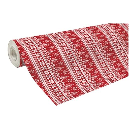 Clairefontaine 201341C – Una bobina de papel de regalo – Papel de alianza 60 g – Formato 50 x 0,70 m – Diseño árbol blanco, fondo rojo, Navidad – Embalaje de regalo, para embalajes profesionales