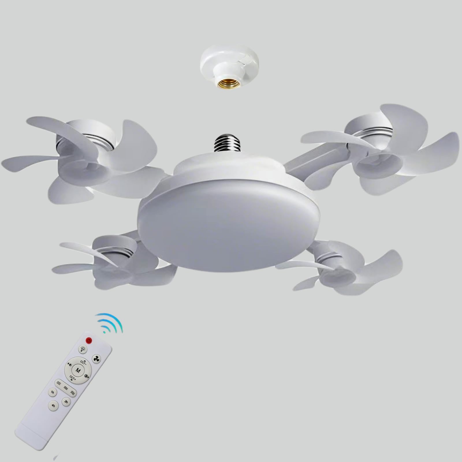 Ventilateur À Douille LED 2 En 1 - Lumière De Ventilateur De Plafond Réglable 360° Silencieuse - Ampoule E27 16,14 Pouces Pour Chambre Et Intérieur