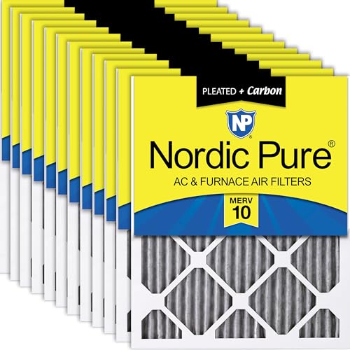 Image of Nordic Pure 20x20x1 Pleated MERV 10 Plus Carbon Air Filters 12 Pack | Actual Size: 19 1 /2 x 19 1 /2 x 3 /4 Made in USA, Advanced HVAC Furnace Filtration, Pet & Household Odor Control