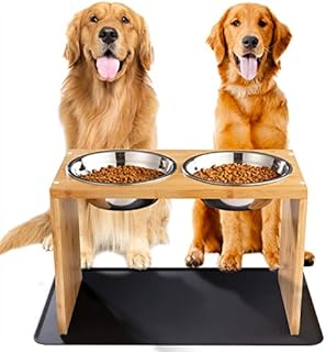 Yangbaga Elevated Dog Bowls, Raised Dog Feeding Station with 2 Bowls, Comes with a Nonslip Pad, Easy to Clean