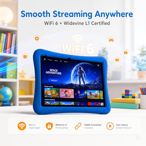 Image of Kids Tablet 10 Inch Android Tablet for Kids Comes with a Shock-Resistant Protective Case, 8GB RAM 32GB ROM Tablets Supports 1TB MicroSD, 6000mAh Battery Dual Cameras 5G Wifi6 Android Tablets with Case