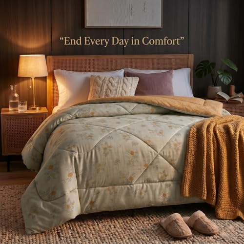 Image of VAS COLLECTIONS Feather Cotton Reversible AC Comforter for Double Bed | Super Soft 220 GSM Quilt /Duvet /Dohar | Lightweight All-Season Comforter | 90 x 100 Inches (1 Piece), Mustard
