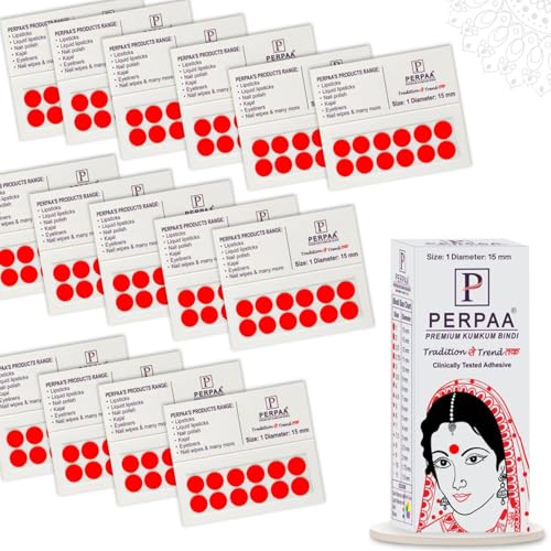 Image of PERPAA Kumkum Red Round Bindi Book for Ladies Forehead (Stick On) (Size 1, Diameter 15mm)