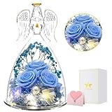 Christmas Preserved Angel Gifts for Women Birthday Preserved Rose Forever Flower in Glass Angel Figurines Fresh Flowers for Delivery Prime for Mom Real Roses for Grandma Sister Wife Her from Daughter