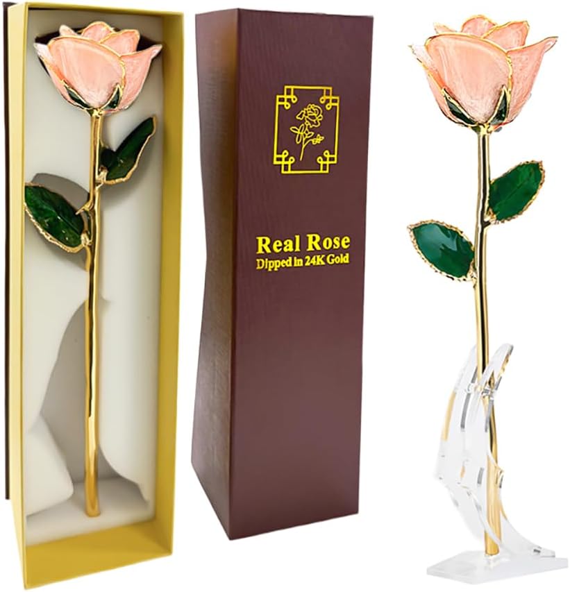 Gold Dipped White Roses - Dipped 24K Gold Real Rose - Genuine One of a Kind - Eternal Romantic Present for Her - Best for Valentine's Day, Mother's Day, Anniversary, Birthday