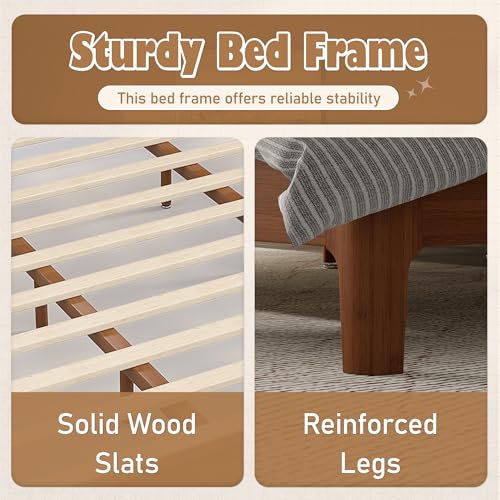 Image of Bellemave King Size Bamboo Bed Frame with Headboard,Bamboo Platform Bed Frame King Size with Tall Headboard and Wood Slats,Easy Assembly,Warm Brown