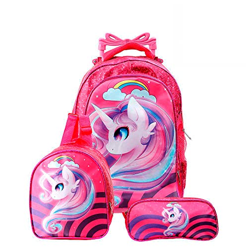 Kit Mochila Escolar Infantil Unicornio My Little Poney Com Rodinhas
