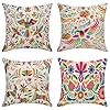 Sanwarm Throw Pillow Covers Home Decor Set of 4 Pillow Cases Decorative 18 x 18 Inches Cushion Couch Sofa Pillowcases Mexican Colorful Ethnic Birds Flowers